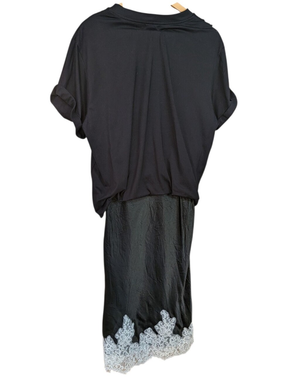 Betty Chow Black Short-Sleeve T-Shirt with Lace Slip Hem Dress..Size Large - Picture 3 of 7